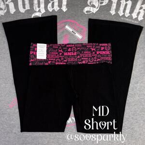 VS PINK Limited Edition Pure Black & Pink All Day Cotton Foldover Flare Leggings